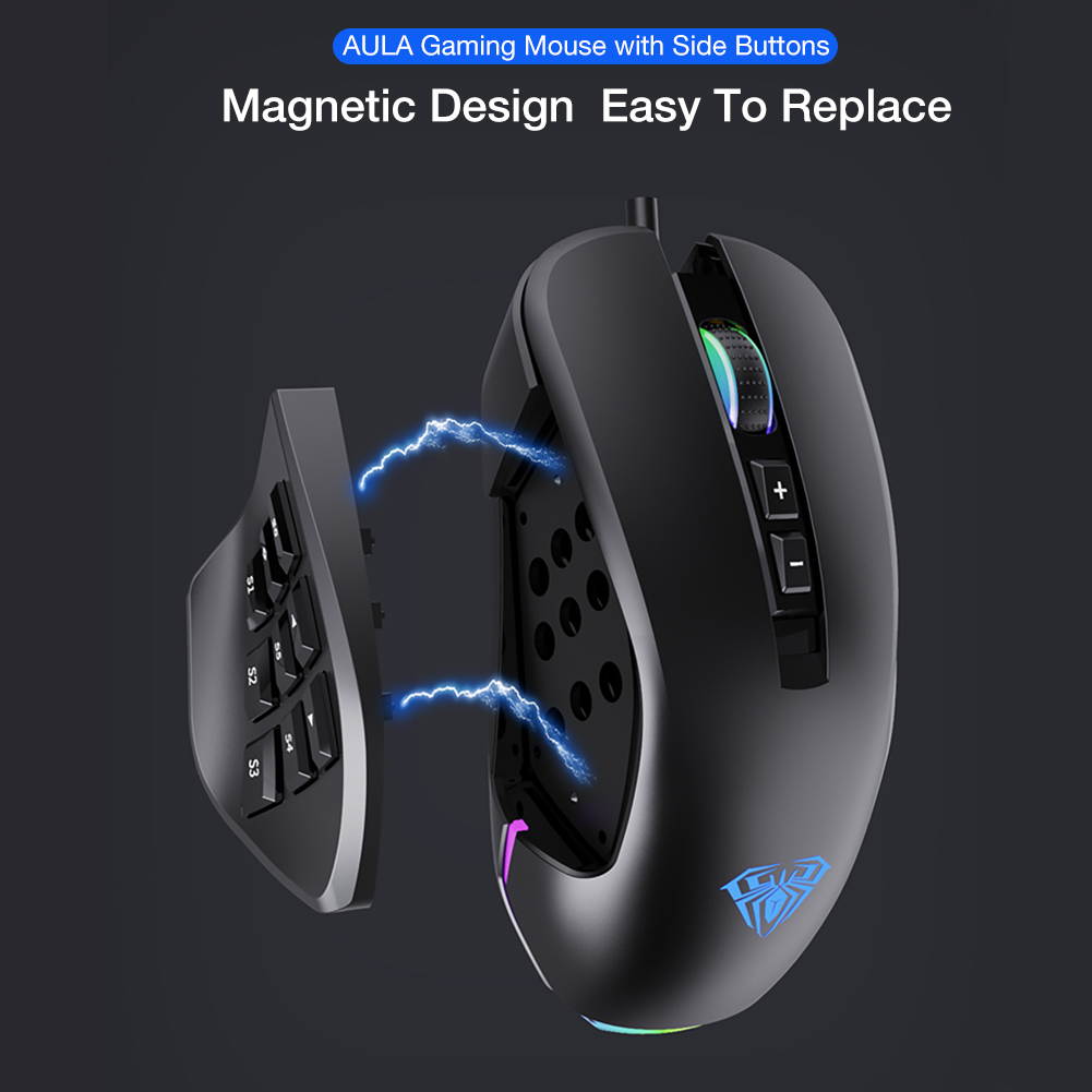 AULA F810 RGB Backlit Mouse 7 Buttons Macro Programmable 6400 DPI Hollow Ergonomic Optical Wired Gaming Mouse for PC Computer Desktop Laptop