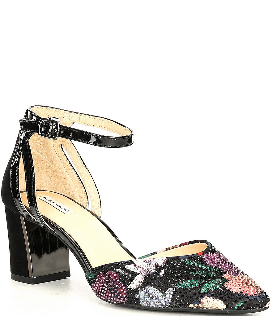 Alex Marie NelvinTwo Floral Rhinestone Embellished Ankle Strap Pumps