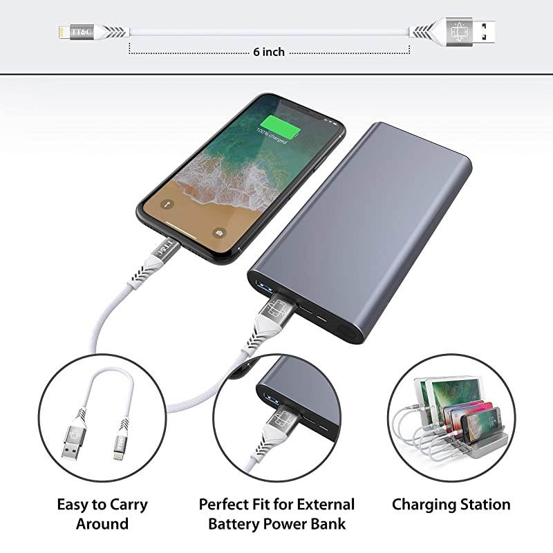 Short iPhone Cable Charger 6 inches Sync and Charging Data Cord Compatible with iPhone 11 XsXs MaxXrX88 Plus77 Plus6s65iPad White 4Pack