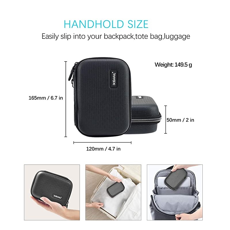 Cable Organizer Bag Portable 67 Inch Hard Drive Case Shockproof Electronics Organizer Phone Charger Earbuds Cord Case Pouch Fits Anker 10000mAh 13000mAh Power Bank