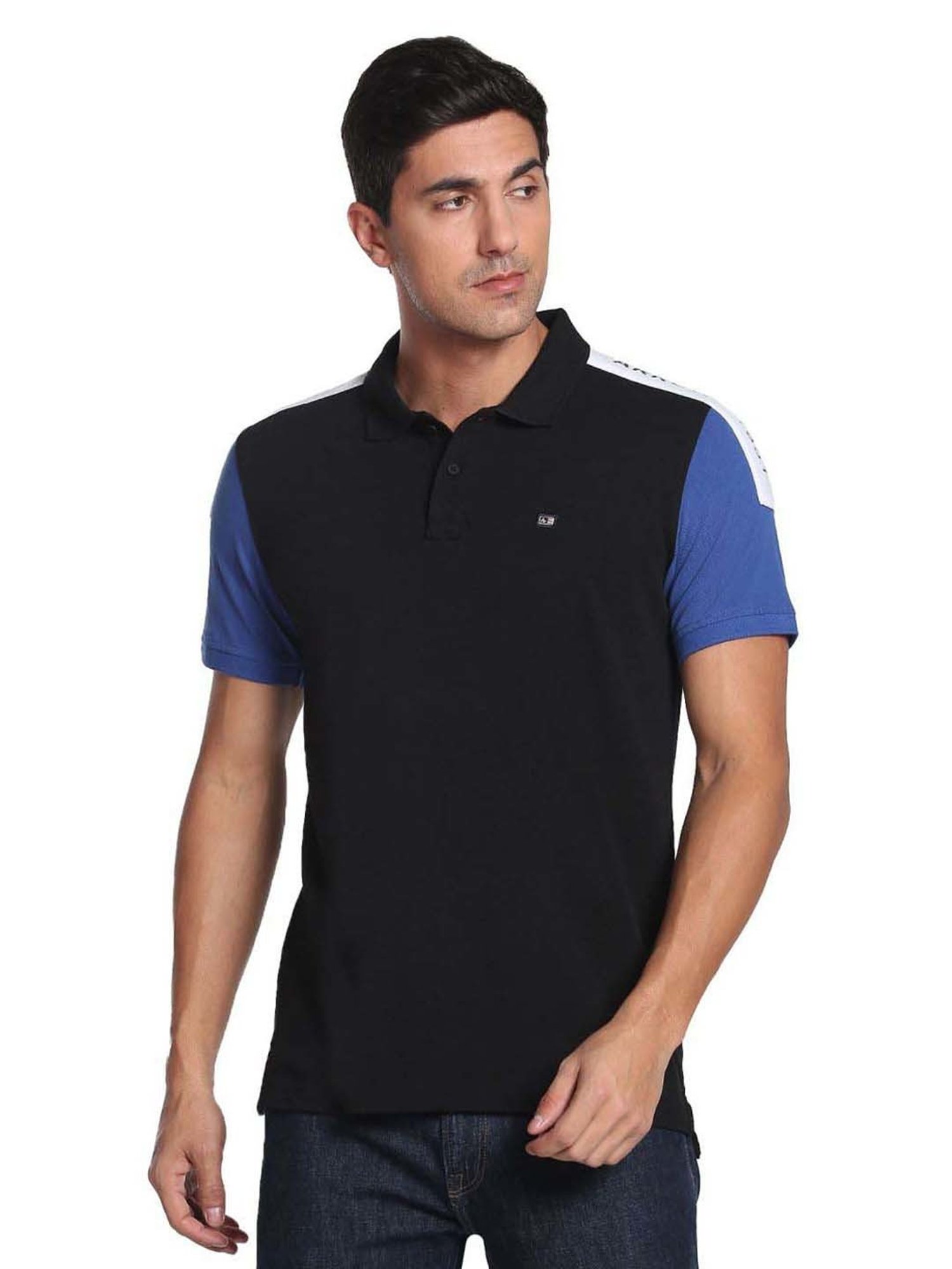 Arrow Sport Black Cotton Regular Fit Printed Polo T-Shirt