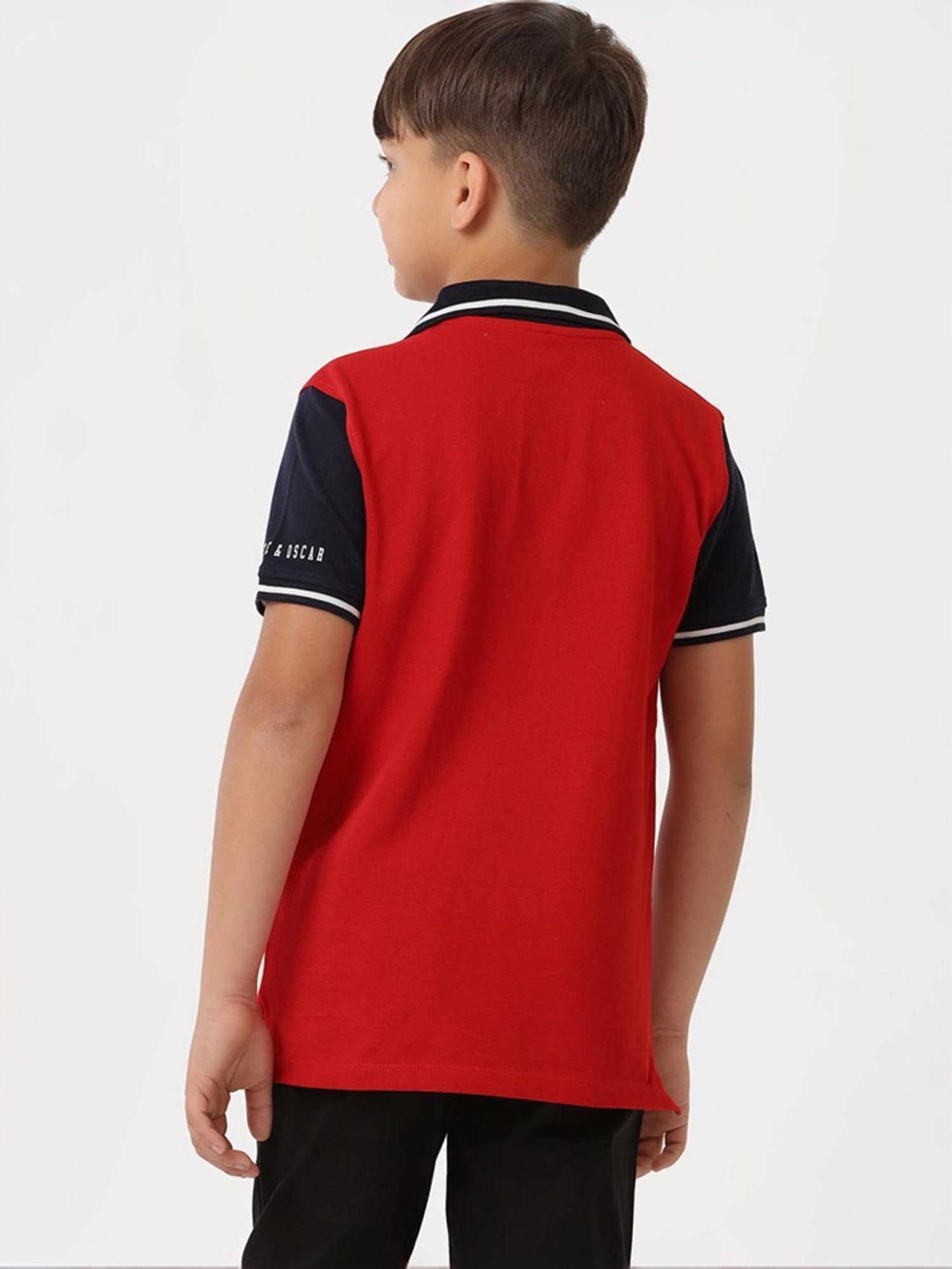 Kate & Oscar Kids Red & Black Cotton Printed Polo T-Shirt