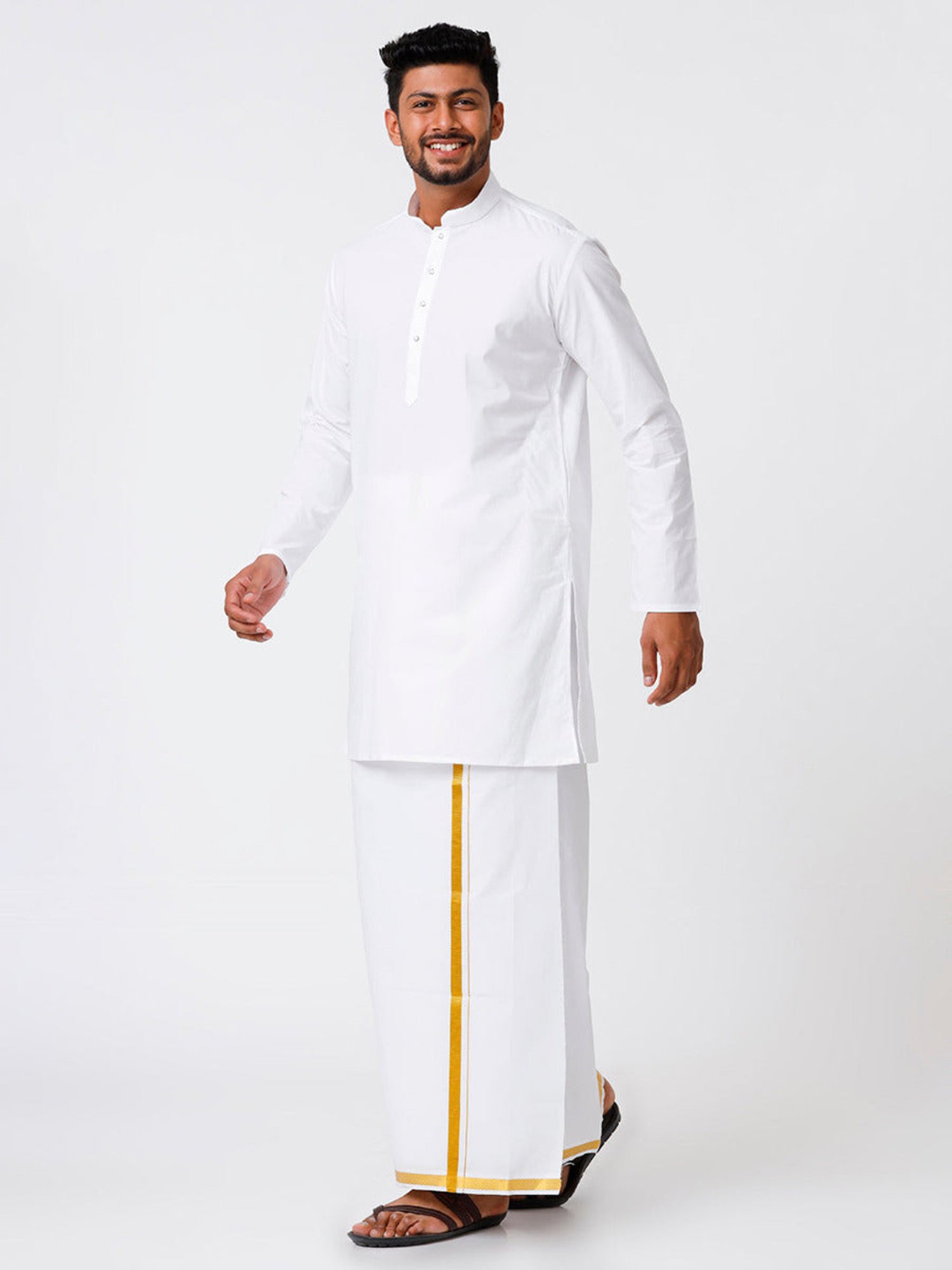 Ramraj White Cotton Regular Fit Kurta Set with Bottom