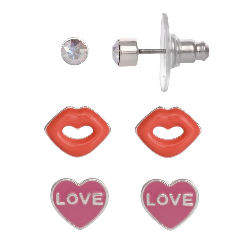 FAO Schwarz Lips & Heart Trio Stud Earring Set