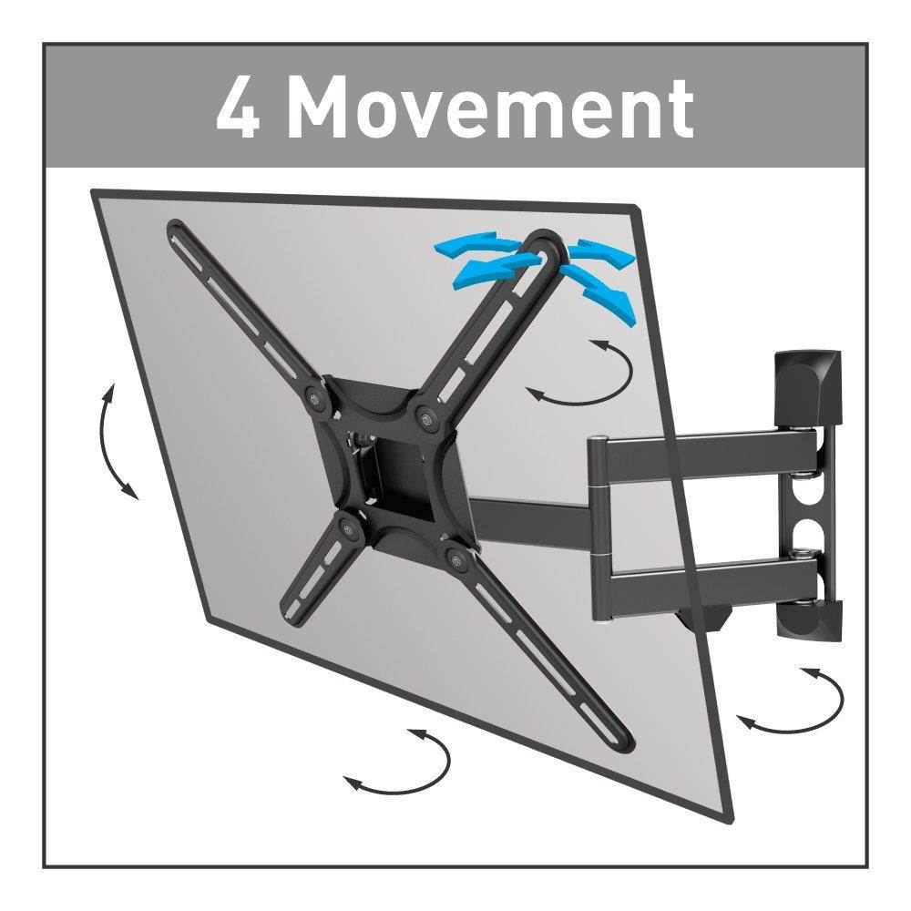 Barkan 3400.B 29-65 Full Motion 4 Movement, Flat/Curved TV Wall Mount, Dual-Arm, Up to 88 lbs, Black, Patented.