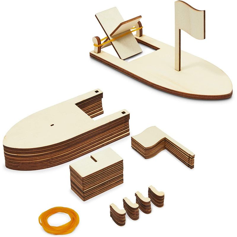 Bright Creations 8 Pack Unfinished Wooden Sailboat, Model Boat with Band Paddle, Arts and Crafts