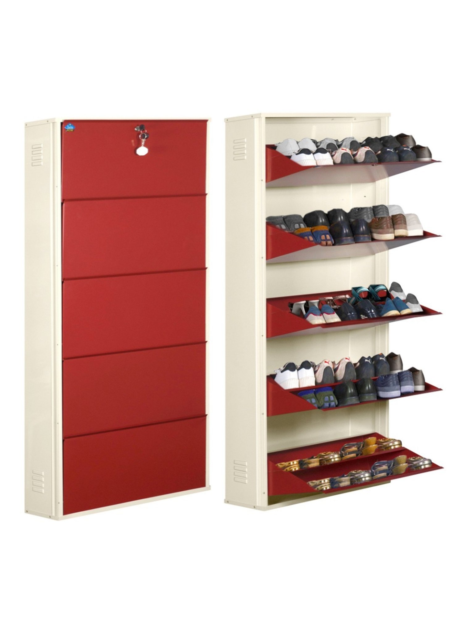 Delite Kom Double-Decker Ivory Brick Red Wall Mounted Metal Shoe Rack (10 Shelves DIY)