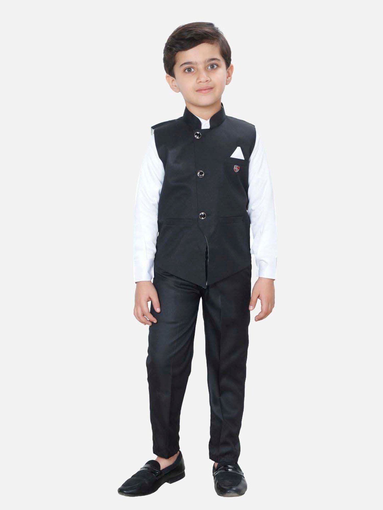 Fourfolds Boys Black Solid Full Sleeves Clothing Set