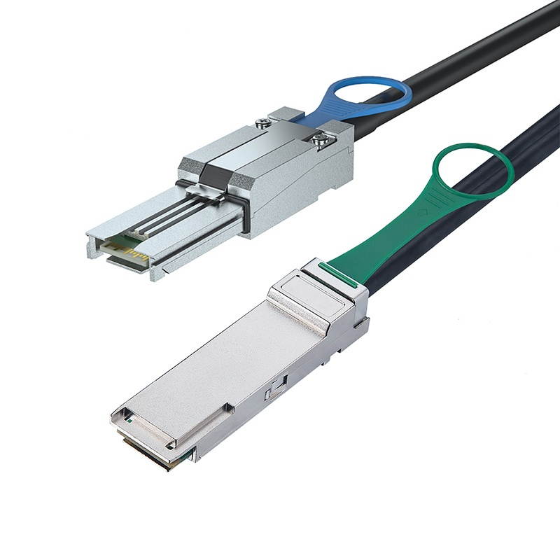 QSFP (SFF-8436) to MiniSAS (SFF-8088) DDR Hybrid SAS Cable, 100-Ohm, 0.5-m(1.65ft)