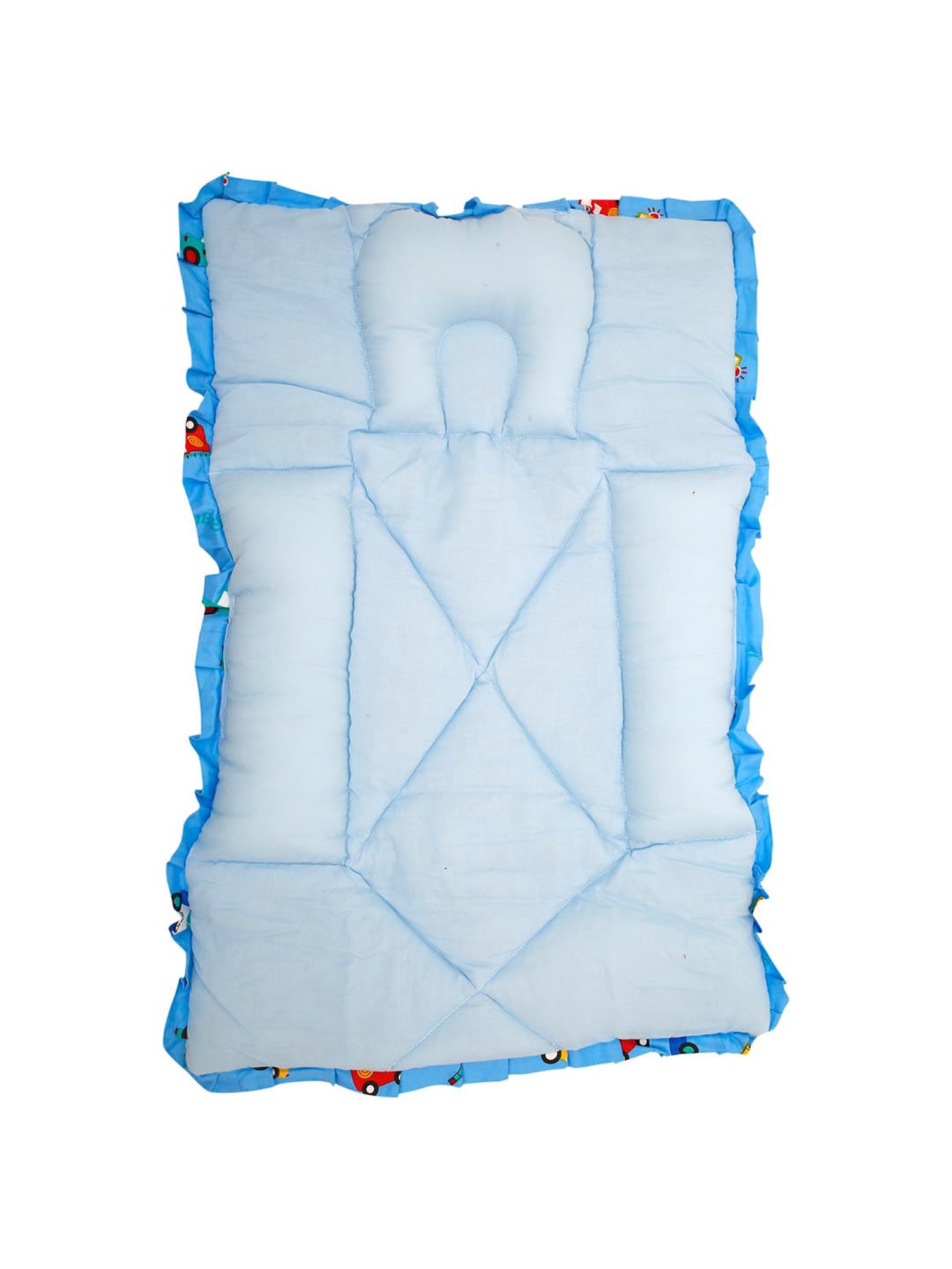 Baby Moo Catch Me If You Can Blue Mattress with Fixed Neck Pillow and Bolsters