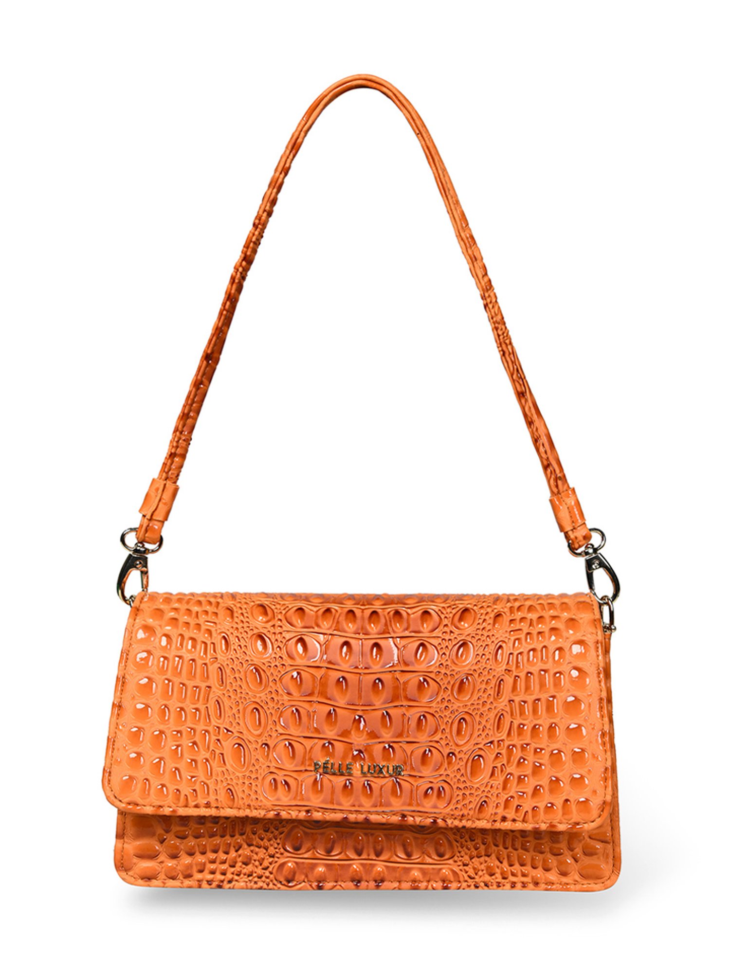 PELLE LUXUR Orange Animal Effect Small Shoulder Bag