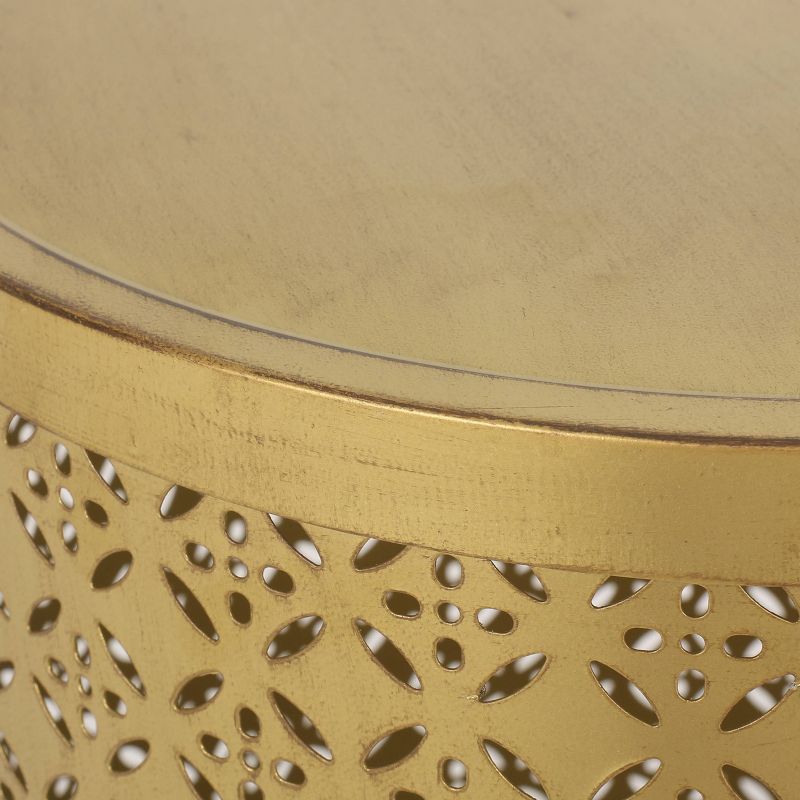 Noxon Boho Lace Cut Iron Side Table Gold Brushed Brown - Christopher Knight Home