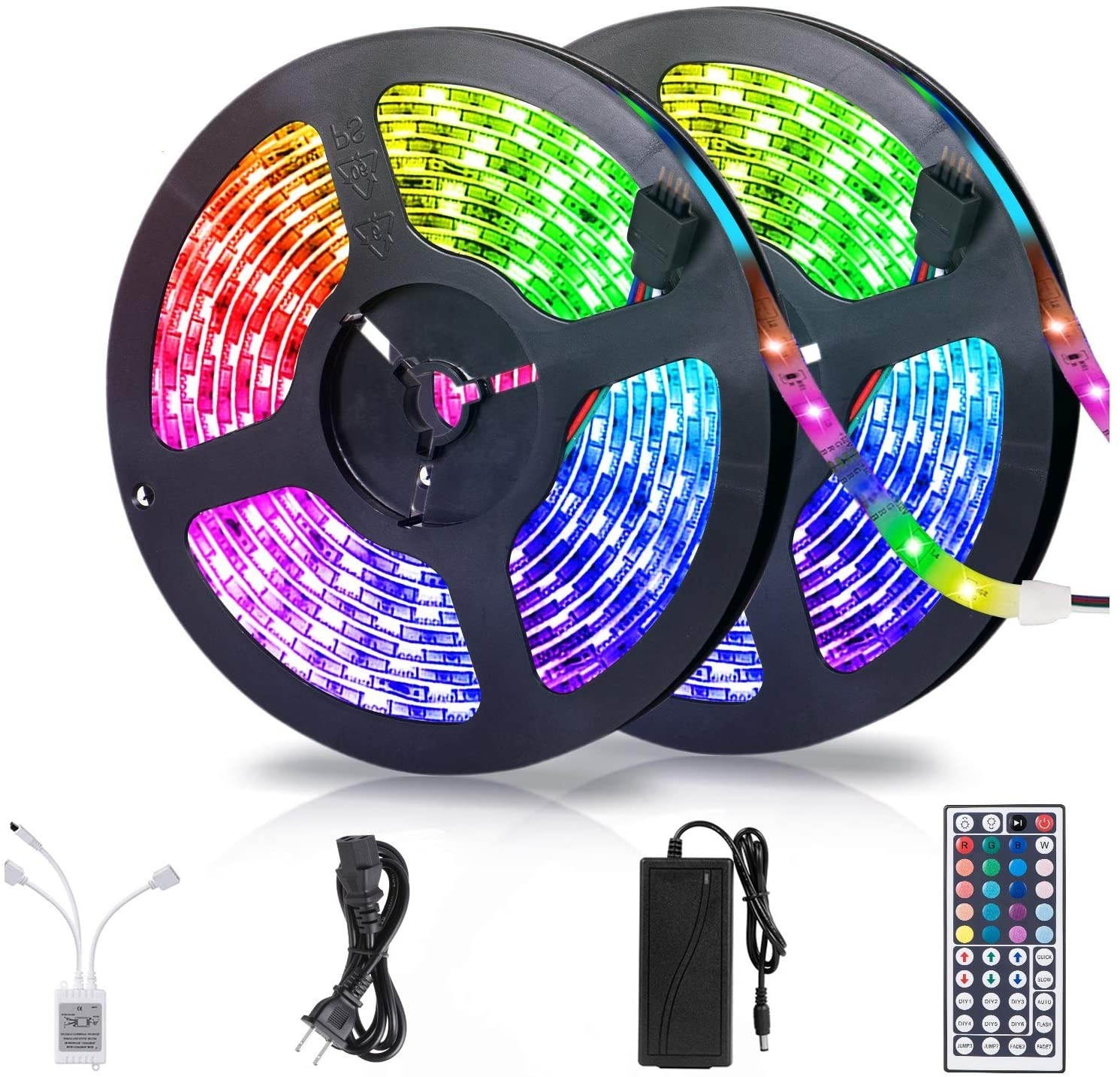 LED Strip Lights 32.8ft RGBW LED Light Strip with 44 Keys IR Remote and 12V Power Supply Flexible Color Changing Lights 300 LEDs Light Strips Kit for Home Bedroom Kitchen Cabinet & DIY Decoration