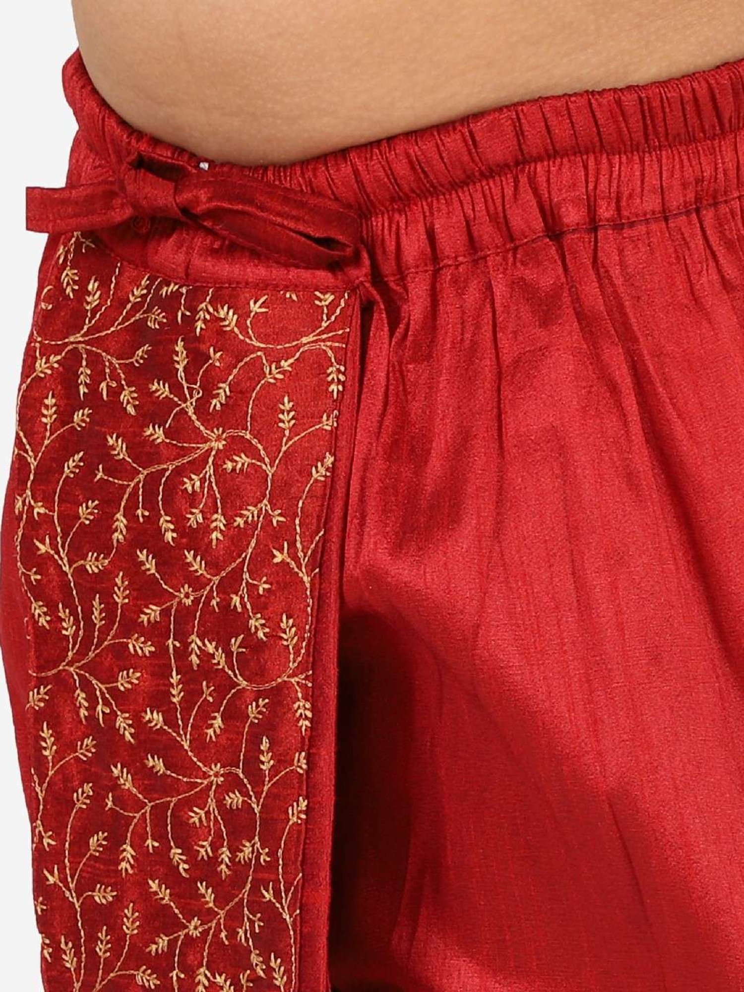 VASTRAMAY Kids Maroon Embroidered Dhoti