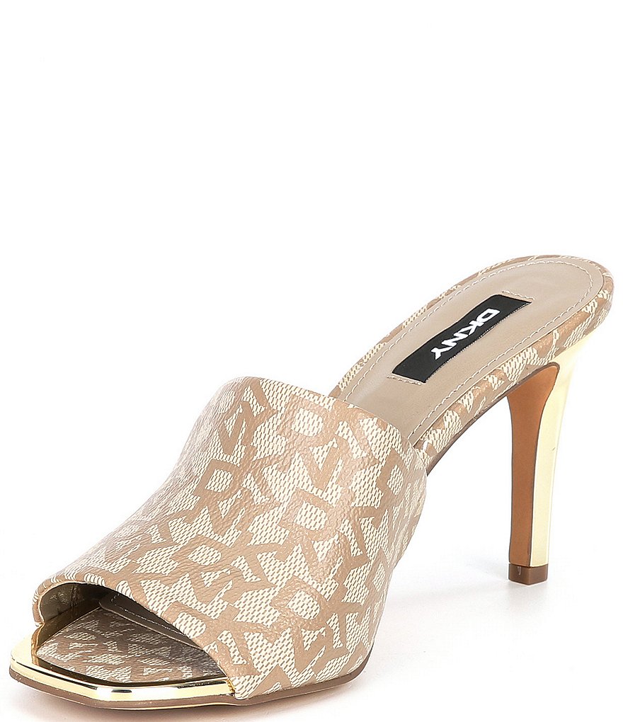 DKNY Bronx Signature Logo Print Square Toe Dress Mules