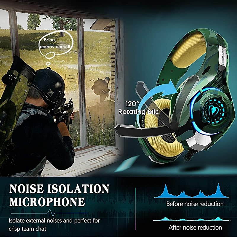 PS4 Gaming Headset with mic,  Xbox One Headset with Stereo Sound Noise Isolation Memory Foam LED Light for PC Laptop Tablet