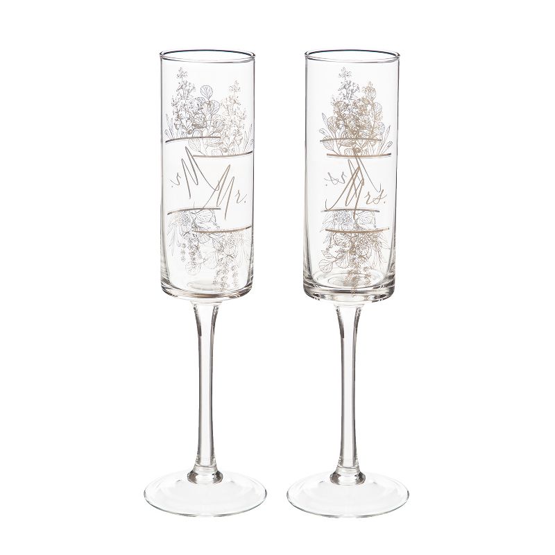 Evergreen Cypress Home Mr. & Mrs. Champagne Flutes 8oz. Silver Metallic Set of 2