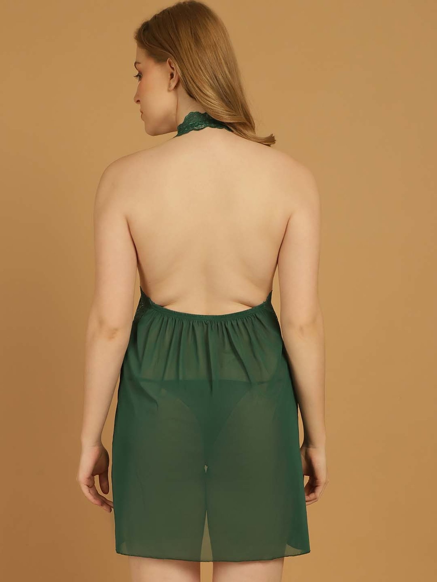 Stylee LIFESTYLE Green Lace Work Babydoll With Brief