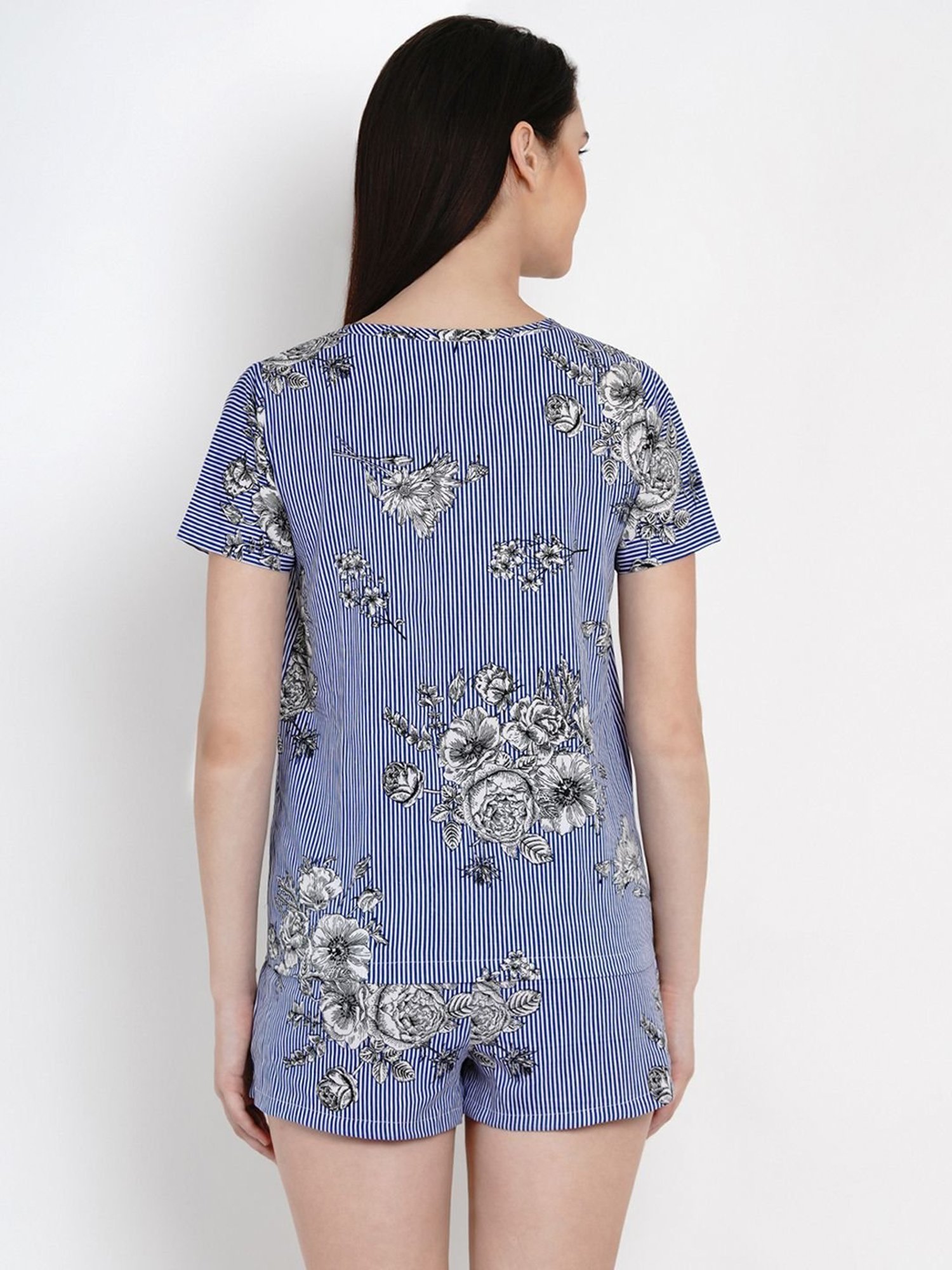 Erotissch Blue Floral Print Shirt Shorts Set