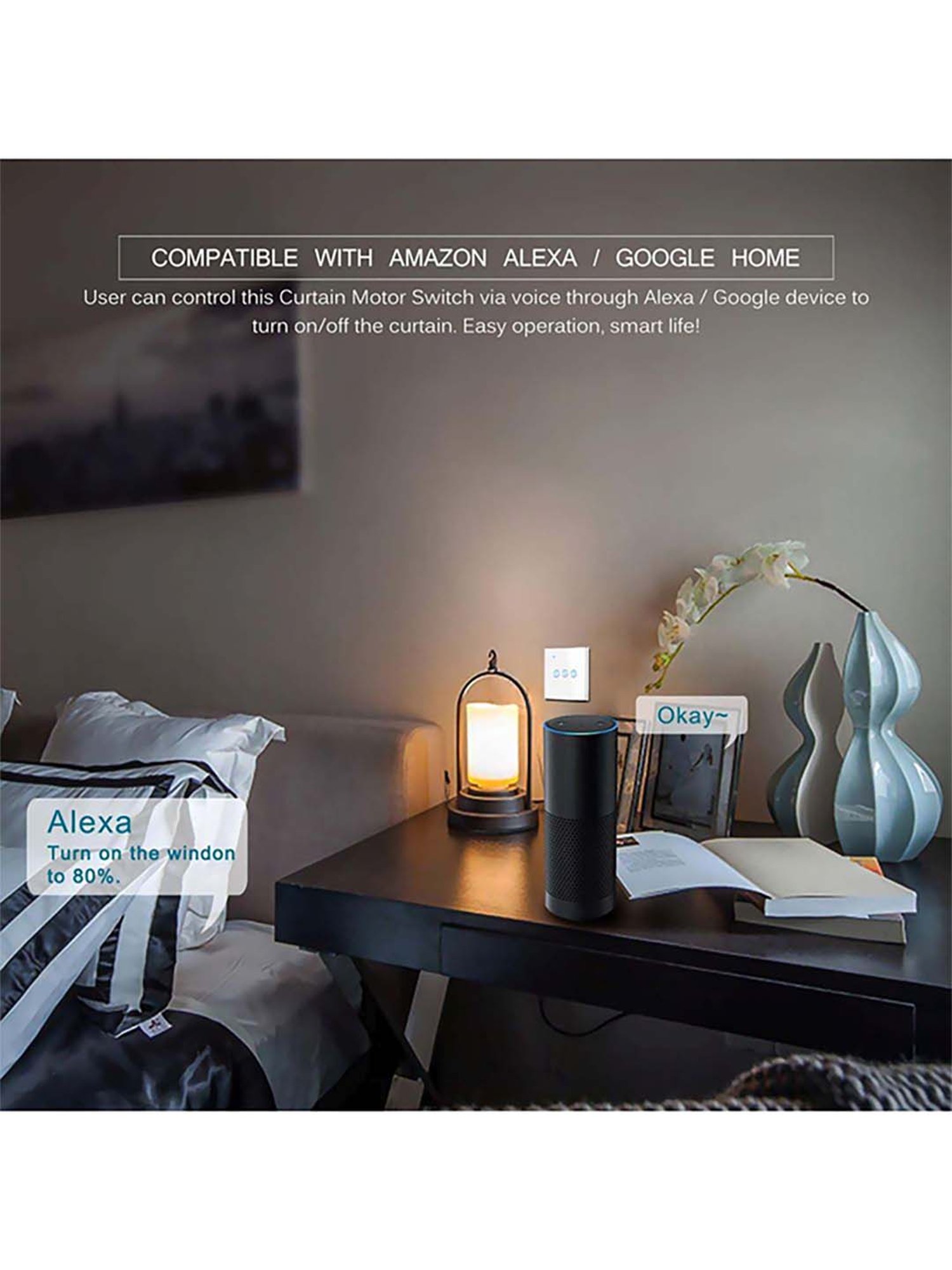 HomeMate Smart Touch Switch Works with Google Assistant and Alexa (White)