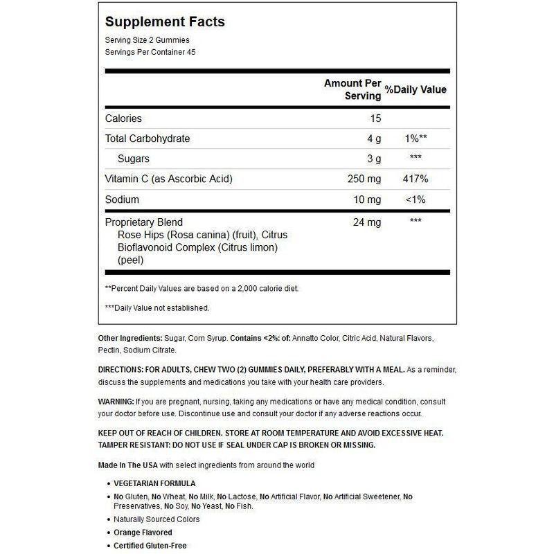 Sundown Naturals Vitamin C with Rosehips & Bioflavanoids Gummy - Orange 90ct.