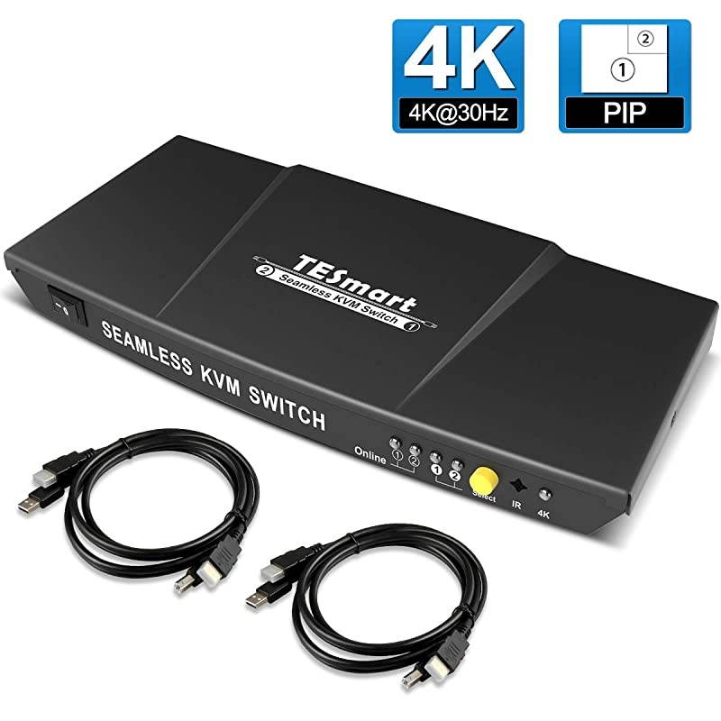 HDMI KVM Switch KVM Switch Box 4k30Hz with IR Remote 2 in 1 Out Supports USB 20 Hub and PIP for Present