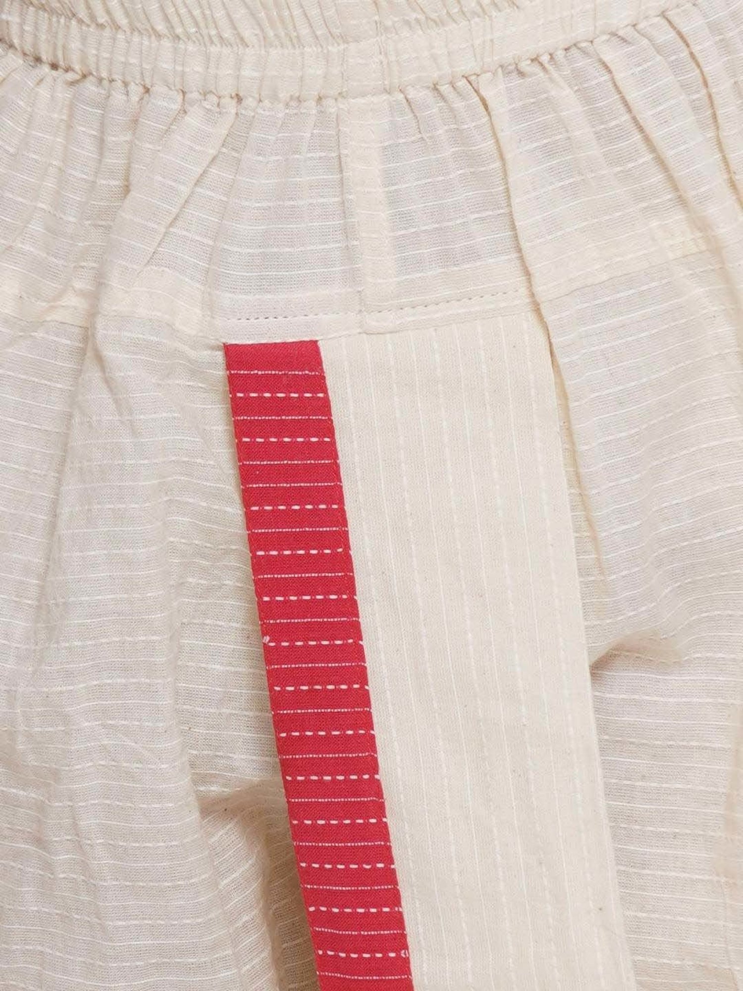 Little Bansi Red & White Cotton Embroidered Full Sleeves Kurta Set