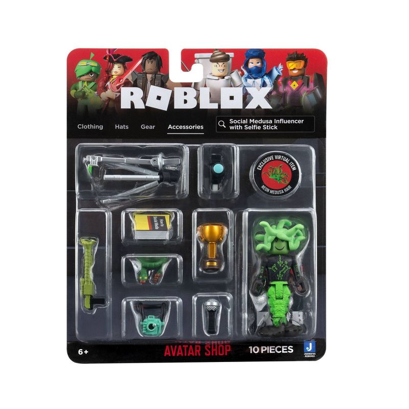 Roblox Avatar Shop Series Collection - Social Medusa Influencer with Selfie Stick Figure Pack (Includes Exclusive Virtual Item)