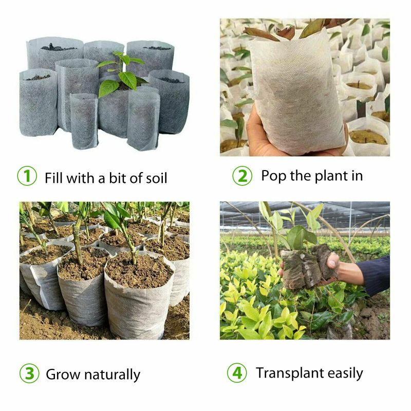 100PCS Biodegradable Non-woven Nursery Bags Plant Grow Planting Seedling Pot US