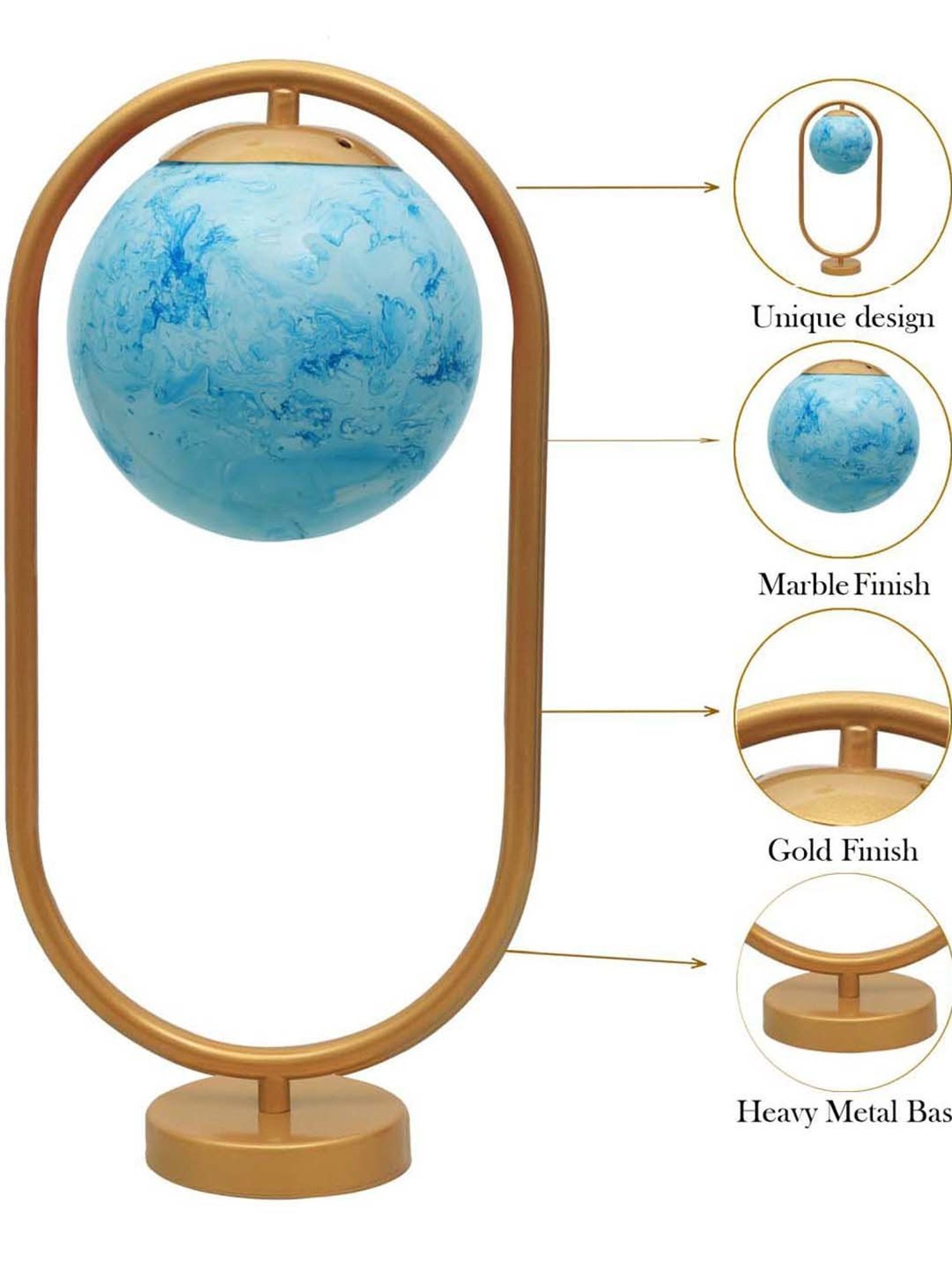 Homesake Blue & Golden Metal Bedside Globe Desk Lamp