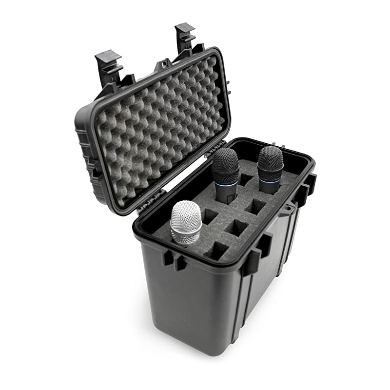 Wireless Microphone Hard Case &ndash; 8 Slot Mic Case Fits Sennheiser, Shure Mic, Audio-Technica Microphones and More Wireless Mic System Transmitter Receiver Microphones