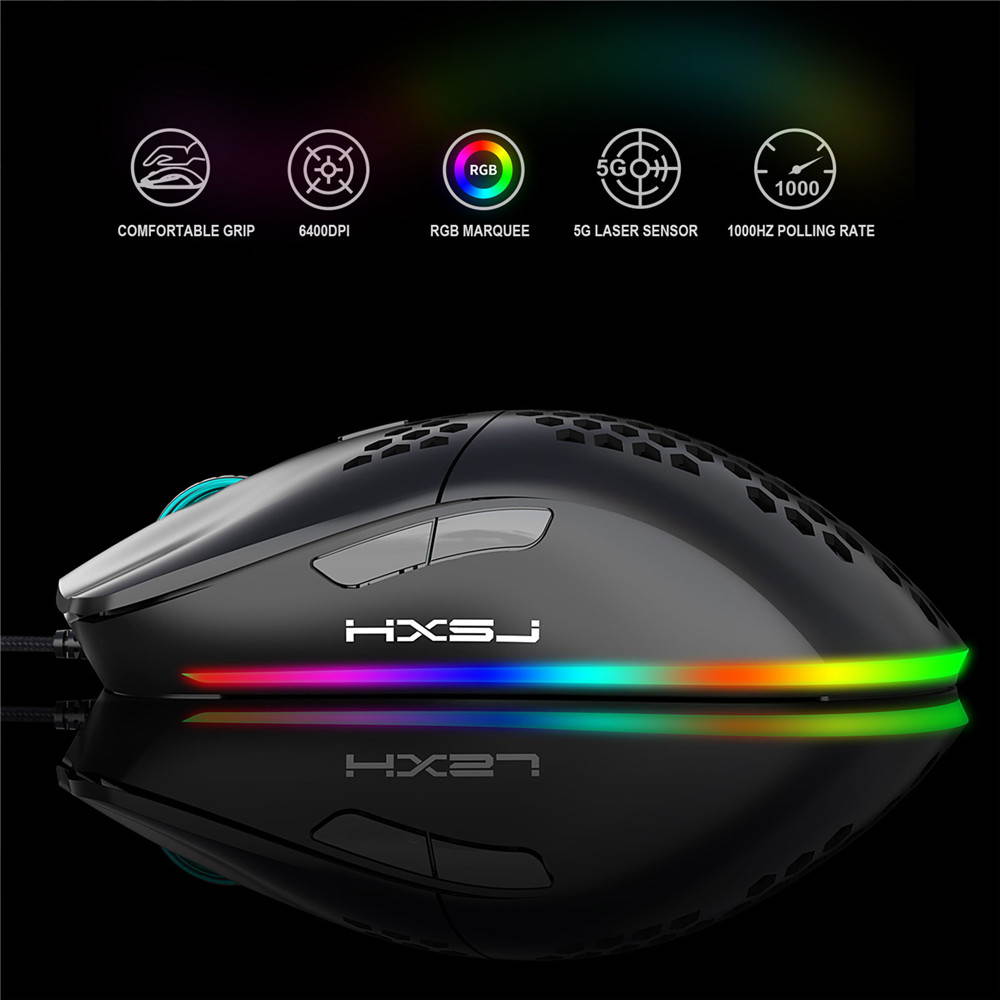 USB Gaming Mouse, Honeycomb Lightweight Gaming Mouse with Backlight, up to 6400 DPI, Wired PC Gaming Mouse for Mac Laptop Computer