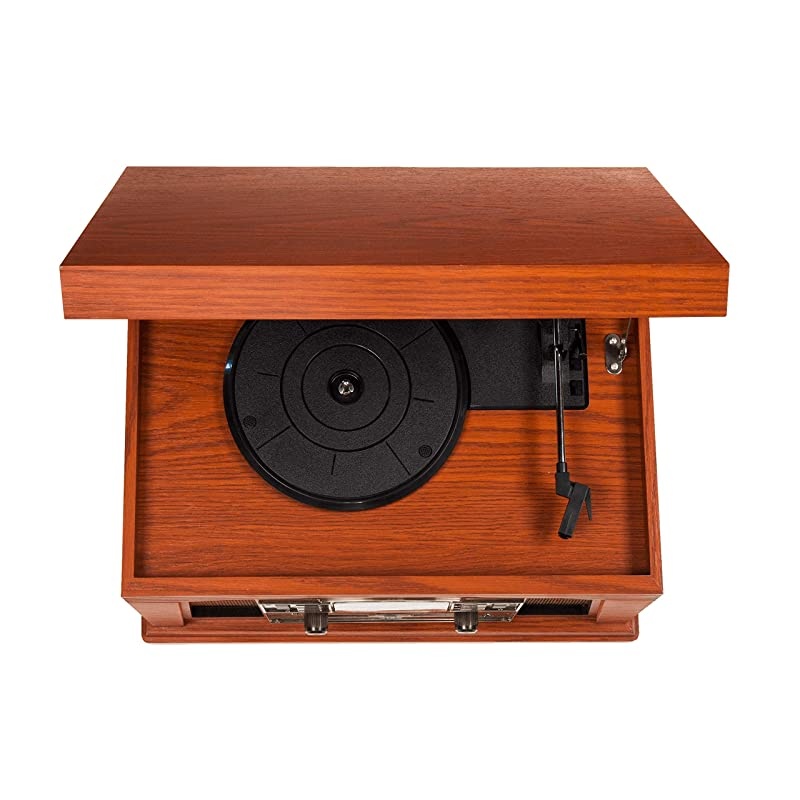 Turntable Record Player Speaker Portable Vinyl Player 3 Speed Dust Free Suitcase Autostop RCA Output AUX Input Headphone Jack BeltDriven Extra Stylus Free Audio Cable 9W Teal