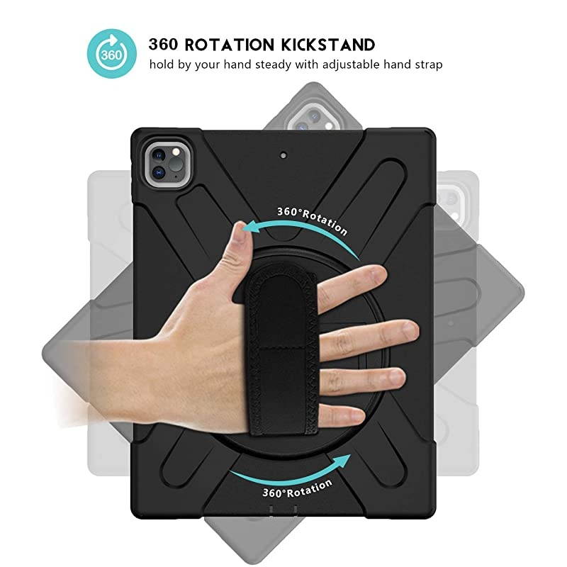 iPad Pro 129 Case 2020 amp 2018 Rugged Heavy Duty Shockproof 360 Degree Rotatable Kickstand Protective Cover Case for iPad Pro 129quot 4th Gen 2020 3rd Gen 2018Black