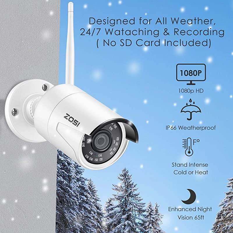 Wireless Security Cameras System H.265+ 8Channel 1080P Video Surveillance NVR and 4pcs HD 1080P 2.0MP Weatherproof WiFi IP Cameras with 65ft Night Vision,Motion Detection,No Hard Drive