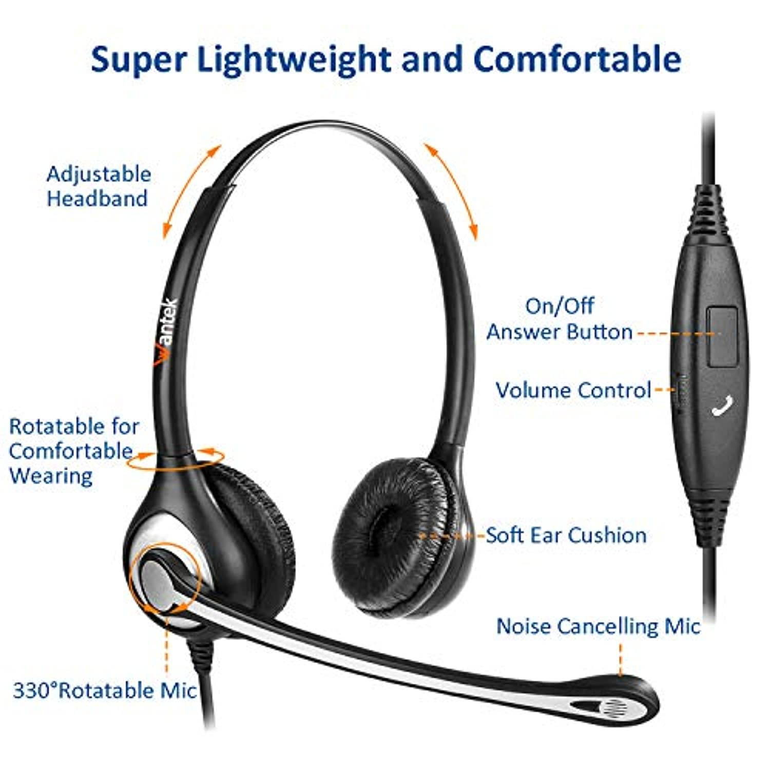 Cell Phone Headset with Microphone Noise Cancelling  and  Call Controls, 3.5mm Computer Headphones for iPhone Samsung PC Business Skype Softphone Call Center Office, Clear Chat, Ultra Comfort (C602M1)