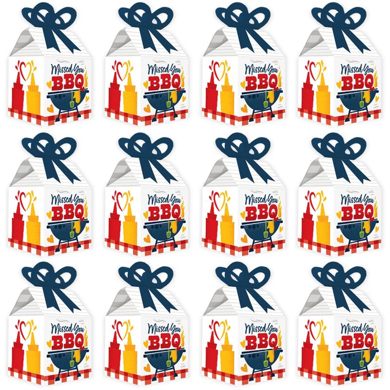 Big Dot of Happiness Missed You BBQ - Square Favor Gift Boxes - Backyard Summer Picnic Party Bow Boxes - Set of 12