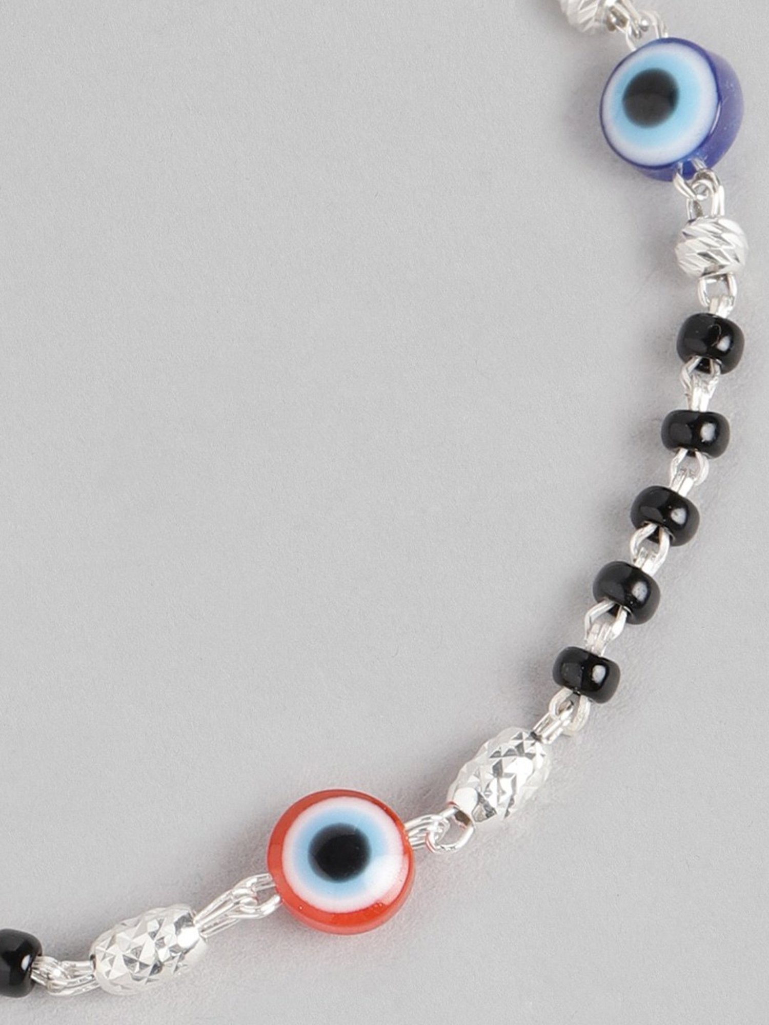 Zavya 92.5 Sterling Silver Evil Eye Bracelet in Rhodium-Plating