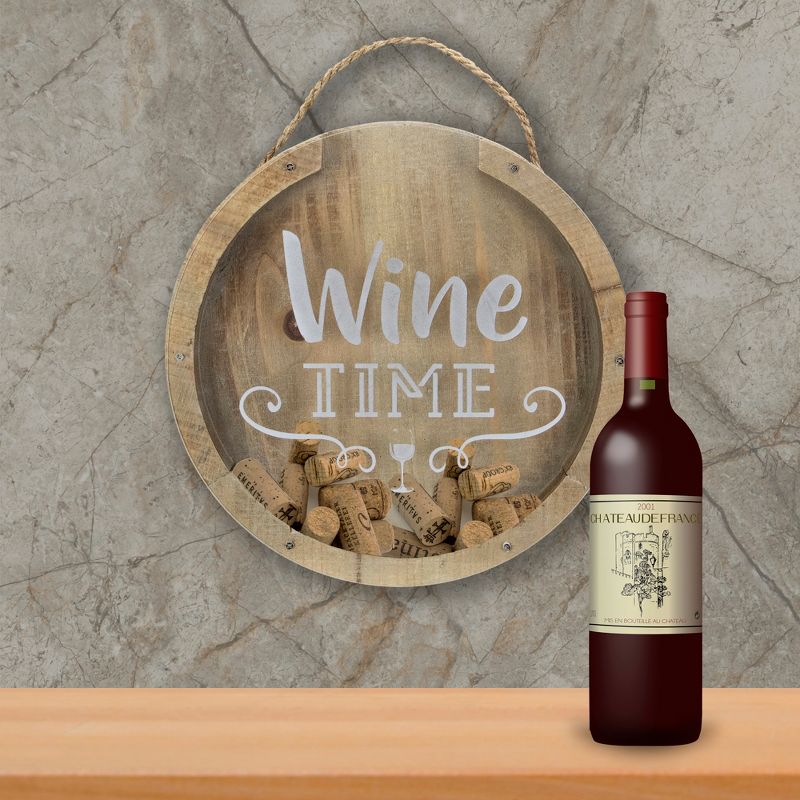 Northlight 12&rdquo; Round Wine Time Cork Collector Wooden Hanging Wall Decoration