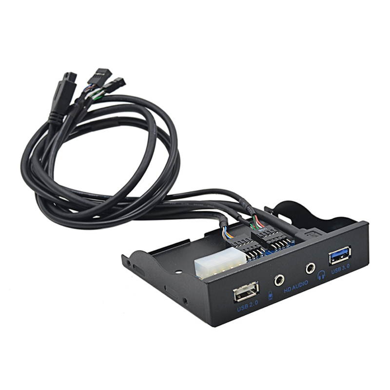 USB 3.0 + USB 2.0 2-Port 3.5 Inch Metal Front Panel Hub w/ HD Audio Output Port & Microphone Input,USB 20-pin & 10-pin to USB Type-A Femal Adapter Cable w/ 3.5" Floppy Bay Bracket