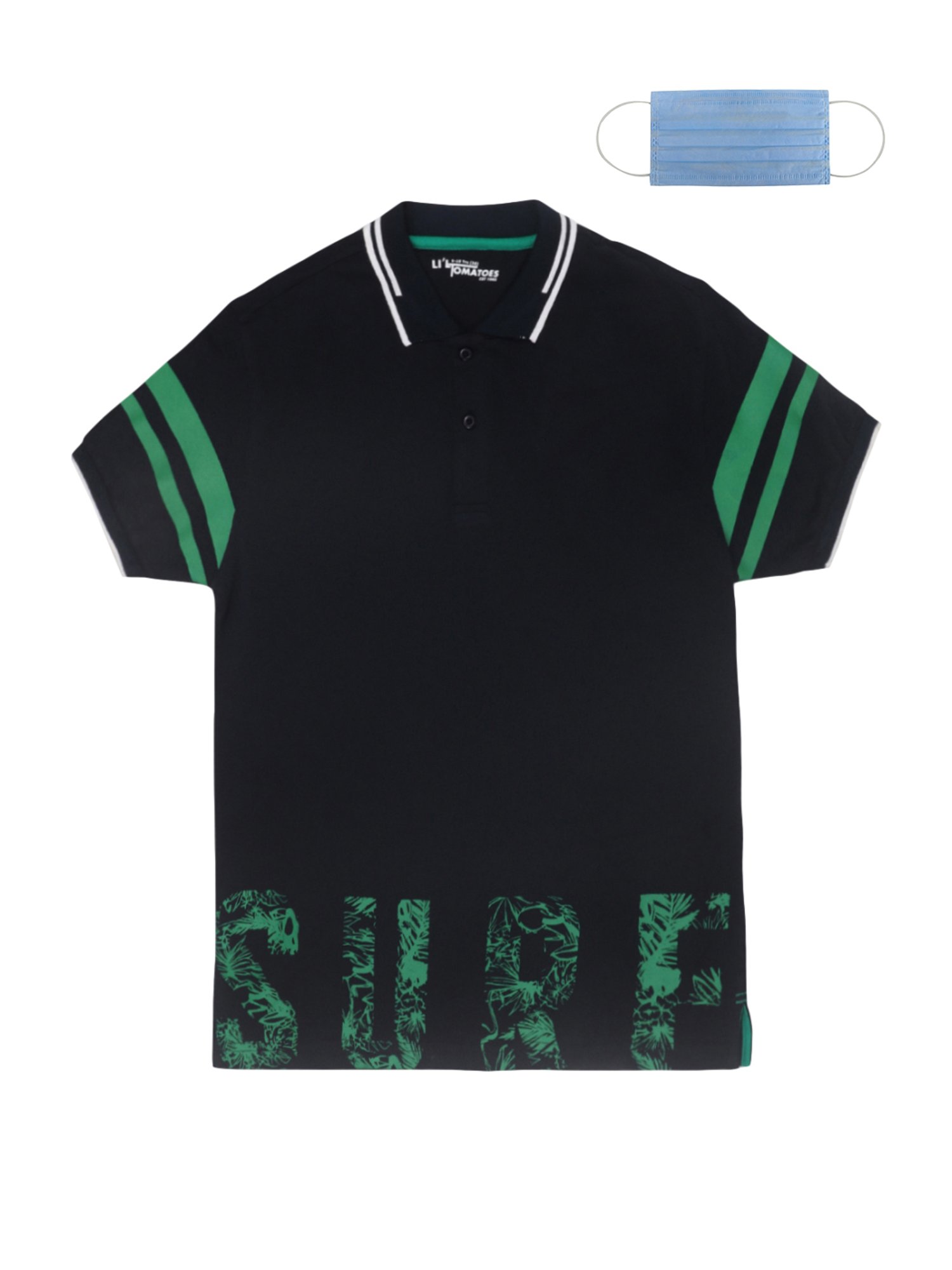 Li'l Tomatoes Kids Navy Printed Polo T-Shirt & Mask