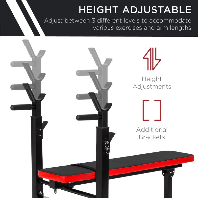 Best Choice Products Adjustable Folding Fitness Barbell Rack & Weight Bench for Home Gym, Strength Training - Black/Red