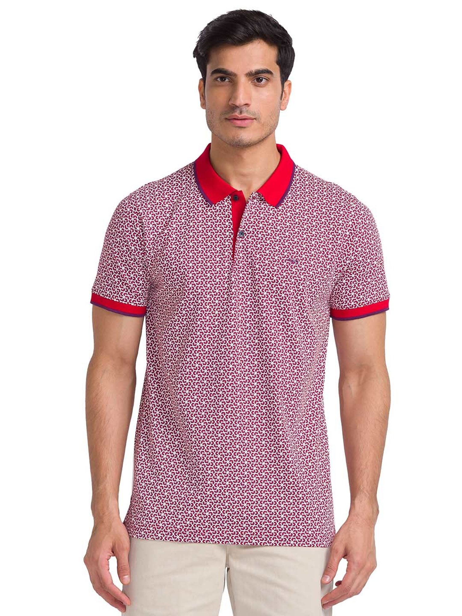 ColorPlus Red Tailored Fit Polo Printed T-Shirt
