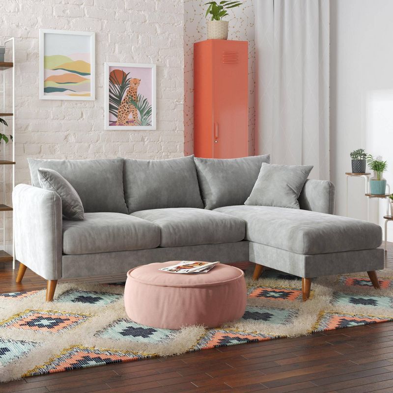 Magnolia Velvet Pillow Back Sectional Light Gray - Novogratz