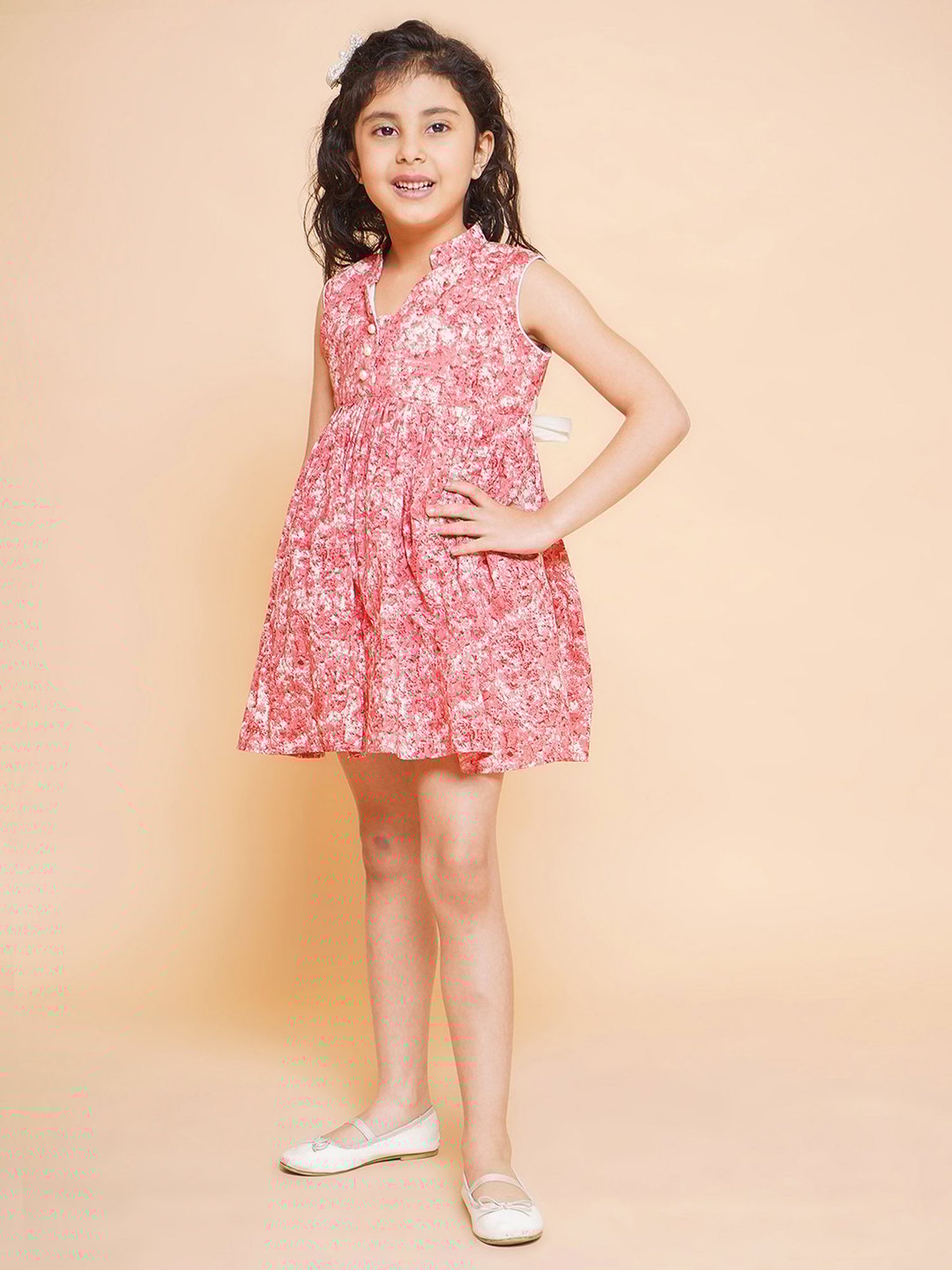 Little Bansi Kids Pink Printed Dress
