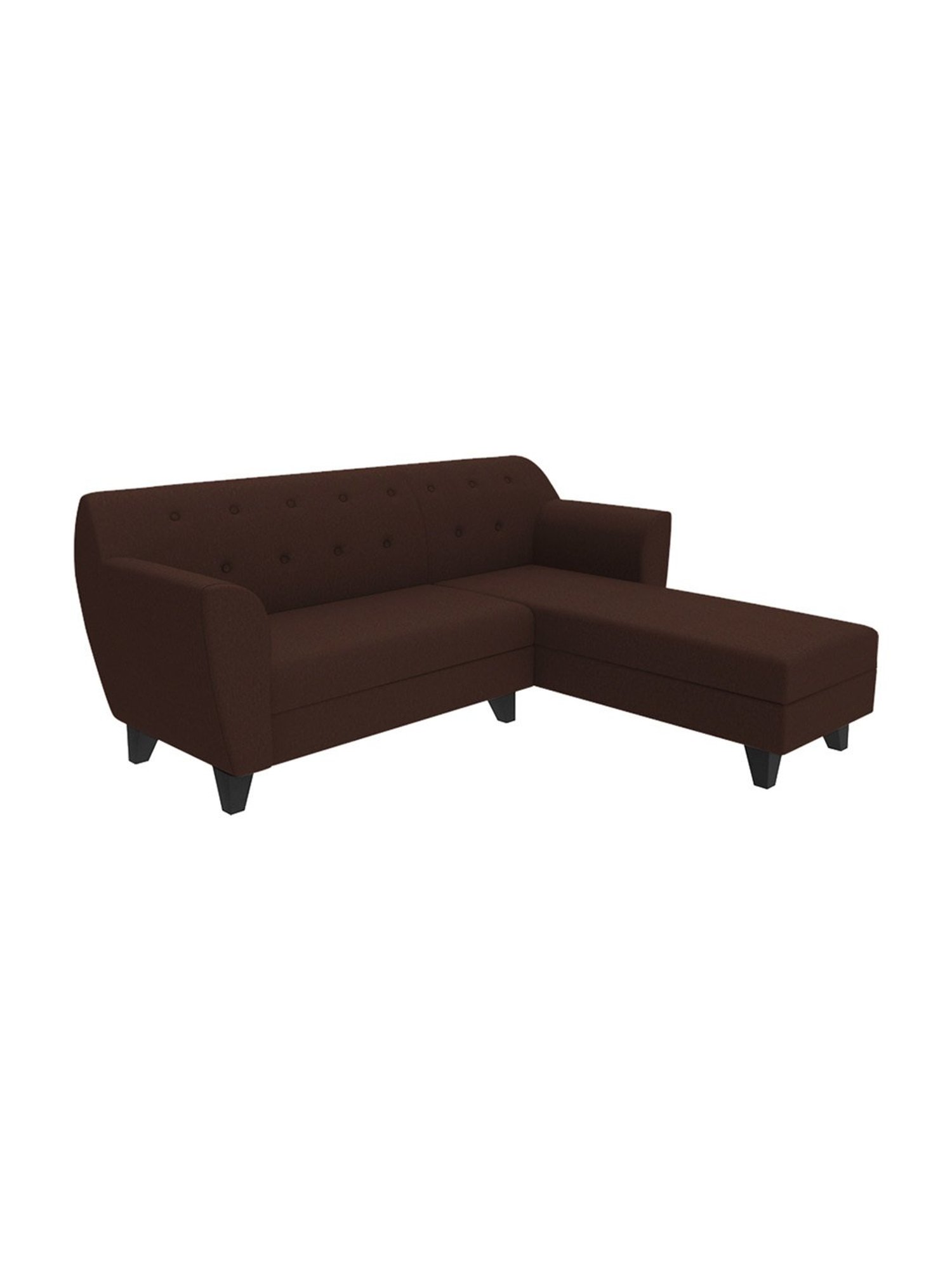 Trevi Mahogany Brown Fabric & Neem Wood 5 Seater RHS Sectional Sofa