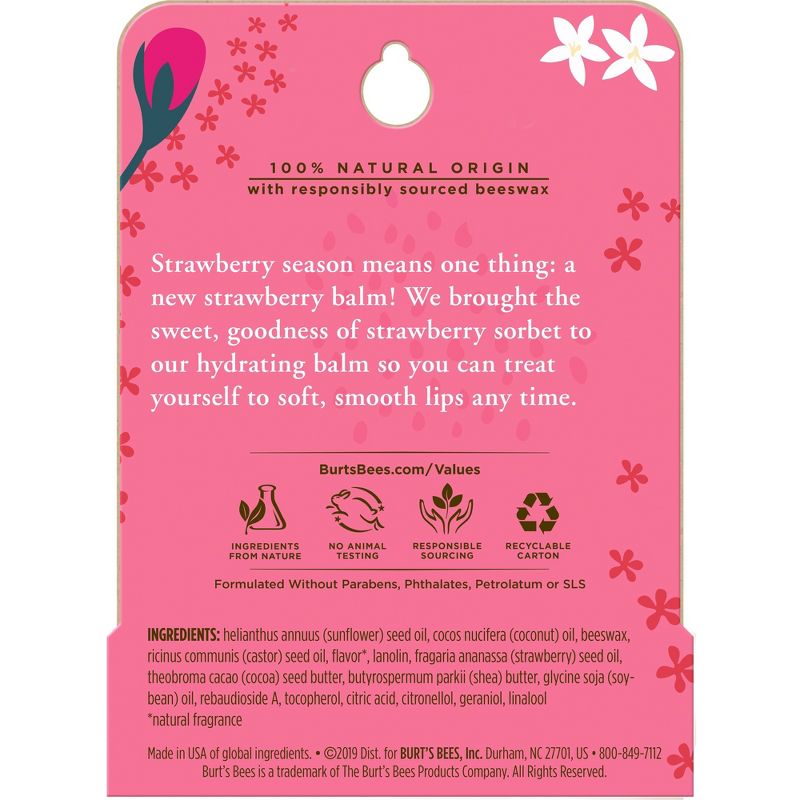 Burt's Bees Lip Balm - Strawberry Sorbet - 0.15oz