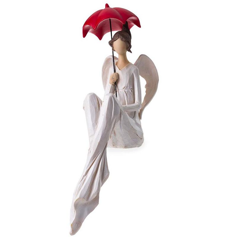 Wind & Weather Seated Angel with Red Umbrella Indoor/Outdoor Statue