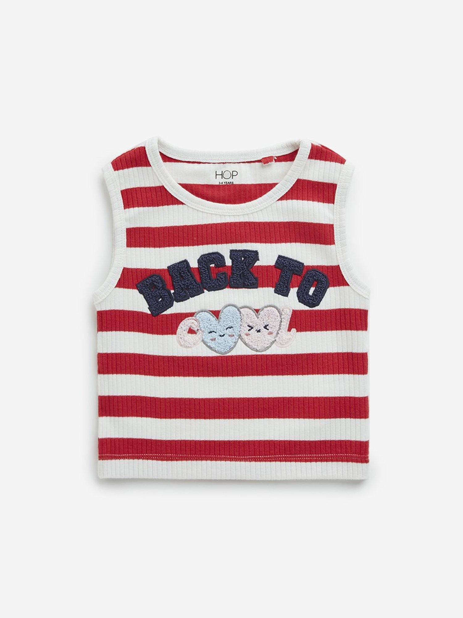 HOP Kids by Westside Red Stripe Printed Cotton Blend T-Shirt
