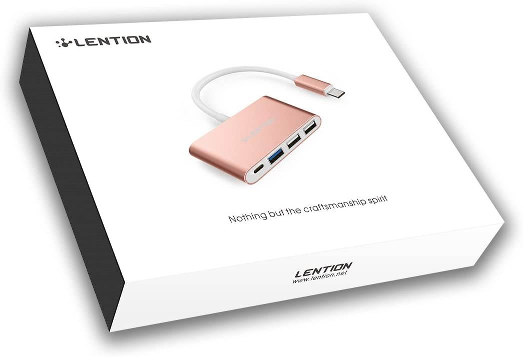 LENTION 4-in-1 USB-C Hub with Type C USB 3.0 USB 2.0 Compatible 2020-2016 MacBook Pro 13/15/16 New Mac Air/Surface ChromeBook More Multiport Charging & Connecting Adapter (CB-C13 Rose Gold)